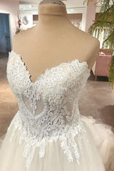 Long A-Line Sweetheart Backless Tulle Appliques Lace Wedding Dress-showprettydress