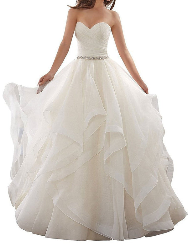 Long A-Line Sweetheart Organza Wedding Dresses-showprettydress