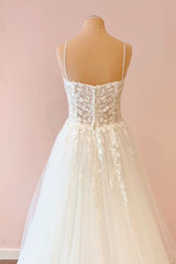 Long A-Line Sweetheart Tulle Appliques Lace Wedding Dress-showprettydress