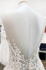 Long A-line Sweetheart Tulle Open Back Wedding Dress-showprettydress