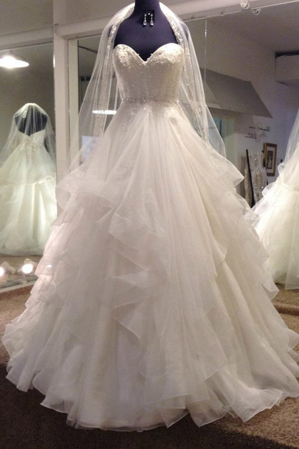 Long Ball Gown Tulle Sweetheart Wedding Dress-showprettydress