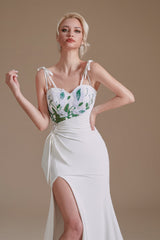 Long High Split Spaghetti strap Court Wedding Dress-showprettydress