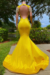 Long Mermaid Jewel Beading Applique Sleeveless Open Back Prom Dress-showprettydress