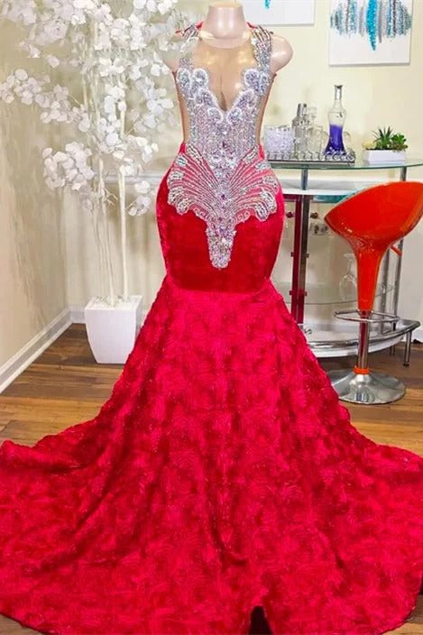 Long Mermaid Jewel Lace Sequined Applique Sleeveless Prom Dress-showprettydress