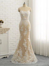Long Mermaid Jewel Neck Chapel Train Tulle Lace Wedding Dresses-showprettydress
