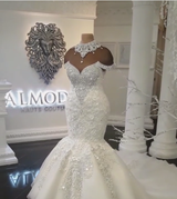 Long Mermaid Off-the-Shoulder Appliques Crystals Wedding Dress-showprettydress
