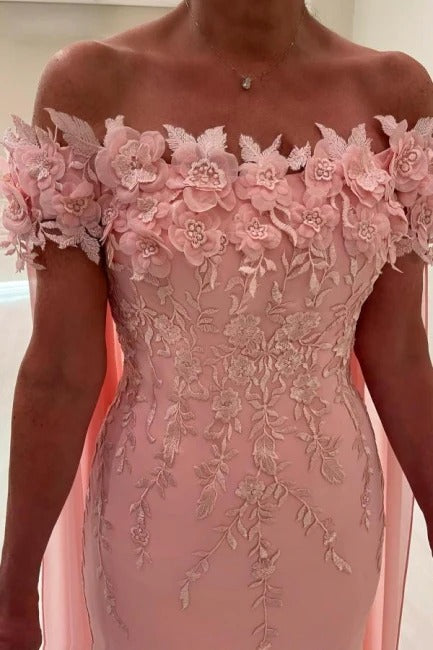 Long Mermaid Off the shoulder Cap sleeves Flowers Formal Prom Dresses-showprettydress