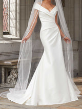 Long Mermaid Off the Shoulder Satin Wedding Dresses-showprettydress