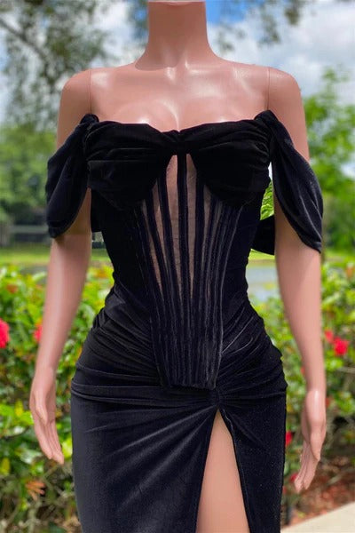 Long Mermaid Off-the-shoulder Sleeveless Prom Dress with Slit-showprettydress