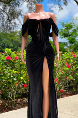 Long Mermaid Off-the-shoulder Sleeveless Prom Dress with Slit-showprettydress