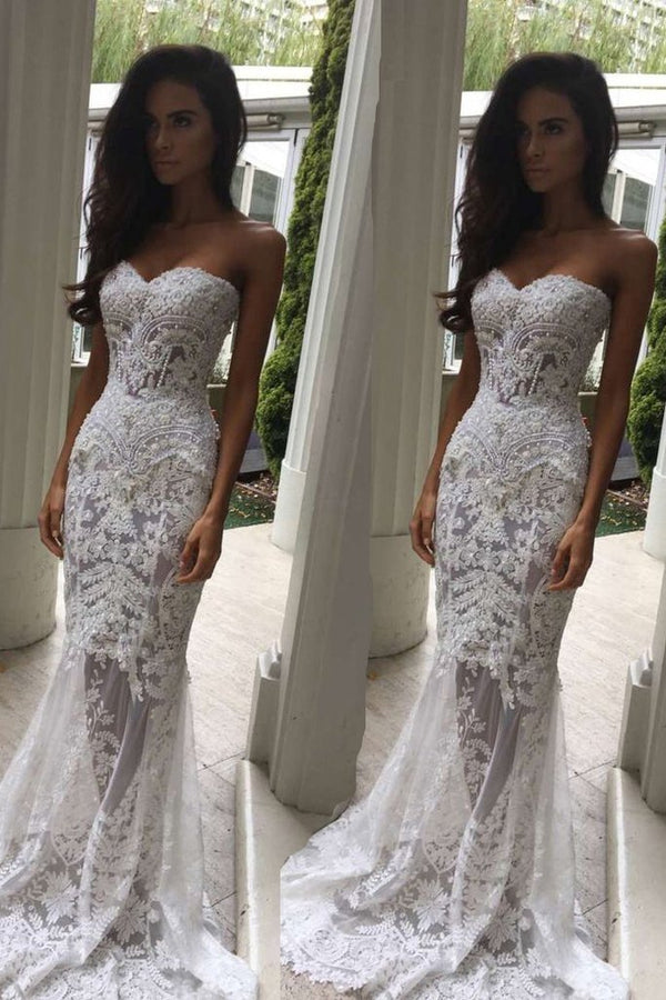 Long Mermaid Sweetheart Lace Wedding Dress-showprettydress