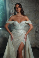 Long Mermaid Sweetheart Off-the-shoulder Sleeveless Prom Dress with Slit-showprettydress