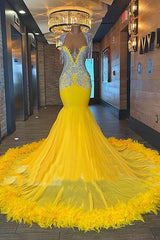Long Mermaid V-neck Sequined Beaded Sleeveless Open Back Prom Dress-showprettydress
