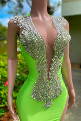 Long Mermaid V-neck Sequined Open Back Lace Beading Prom Dress-showprettydress