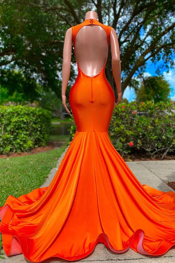 Long Mermaid V-neck Sequined Sleeveless Lace Beading Open Back Prom Dress-showprettydress