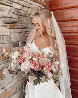 Long Mermaid V-neck Spaghetti Straps Appliques Lace Wedding Dress-showprettydress