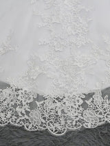 Long Mermaid V Neck Tulle Lace Backless Wedding Dresses with Cap Sleeves-showprettydress