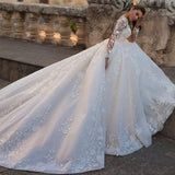 Long Princess Sweetheart Floral Lace Appliques Wedding Dress with Sleeves-showprettydress