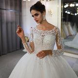 Long Sleeve A-Line Bateau Appliques Lace Sequins Wedding Dress-showprettydress