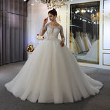 Long Sleeve A-Line Bateau Appliques Lace Sequins Wedding Dress-showprettydress