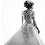 Long Sleeve Mermaid Beads Lace Appliques Wedding Dresses with Overskirt-showprettydress