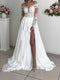 Off-the-shoulder A-line Ruched Chiffon Dress with Slit White
