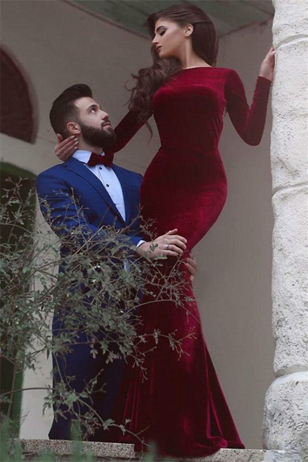 Long Sleeves Chic Mermaid Evening Dresses Latest Custom Made On Sale Prom Party Gowns-showprettydress