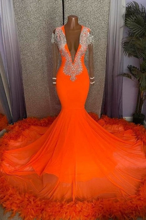 Sexy V-Neck Heavy Beaded Prom Dresses With Crystal Sequined Mermaid Evening Dresses main image 0