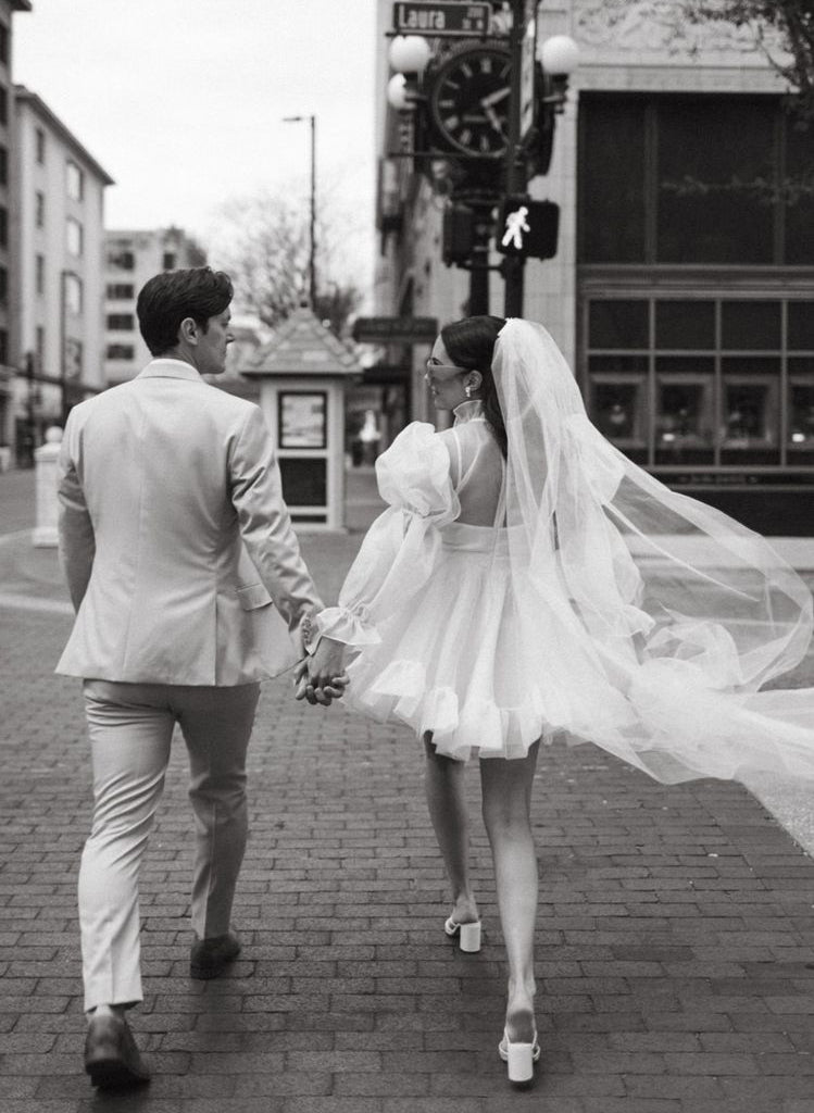 Long Sleeves Mini White Short Summer Wedding Dresses-Showprettydress