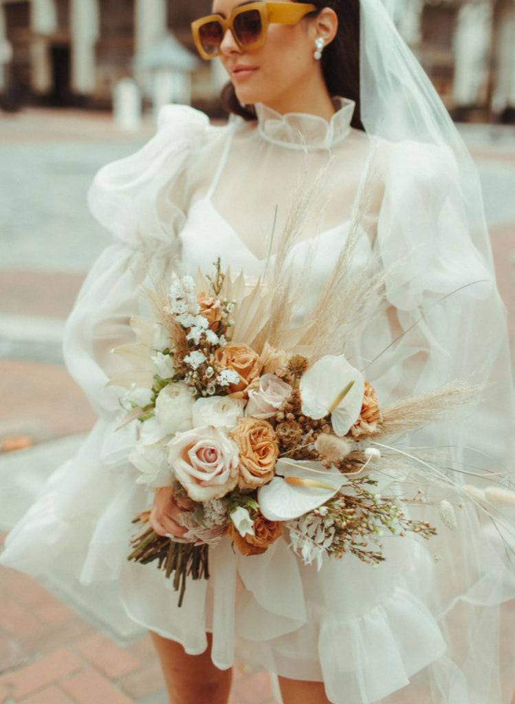 Long Sleeves Mini White Short Summer Wedding Dresses-Showprettydress