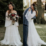 Long Sleevess Beach Beach Garden Tulle White Loose Wedding Dress-showprettydress