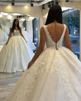 Long Sweetheart Backless Appliques Lace Sequins Ball Gown Wedding Dress-showprettydress