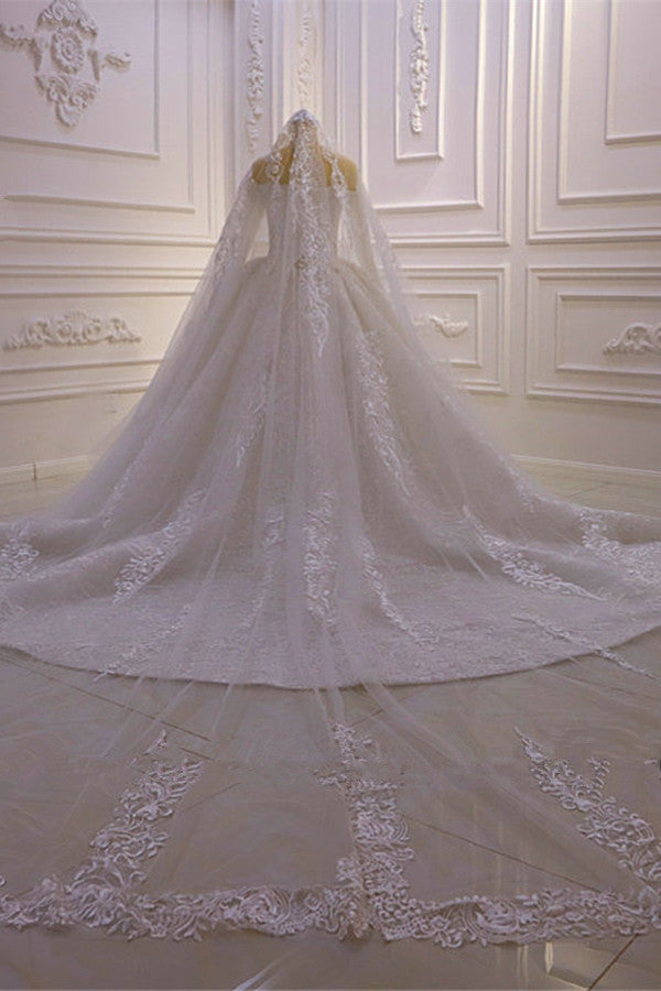 Luxurious Ball Gown Long Sleevess 3D Lace Sweetheart Long Wedding Dresses-showprettydress