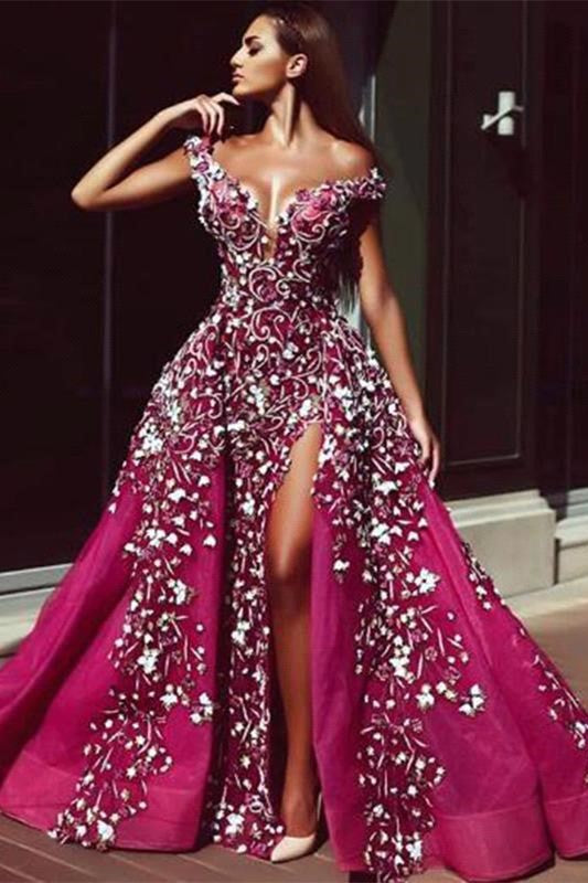Luxurious Fuchsha Sparkle Sequin Off-the-shoulder Overskirt Evening Dress-showprettydress