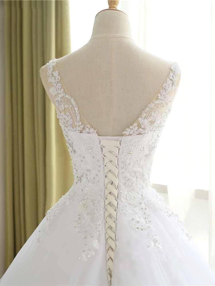 Luxurious Lace Beaded Wedding Dresses New Arrival V Neck Straps Long Ball Gown Wedding Party Bridal Dress-showprettydress