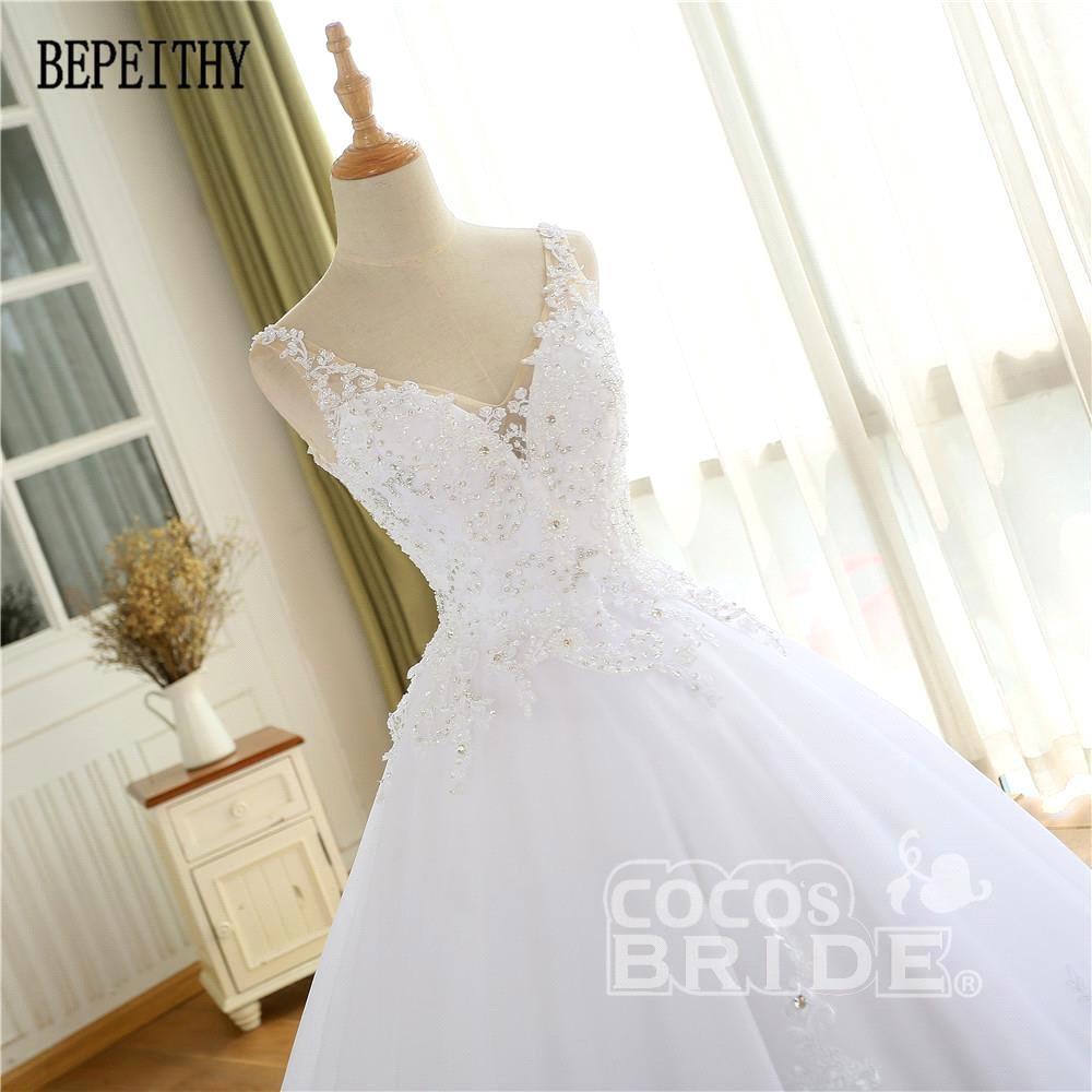 Luxurious Lace Beaded Wedding Dresses New Arrival V Neck Straps Long Ball Gown Wedding Party Bridal Dress-showprettydress