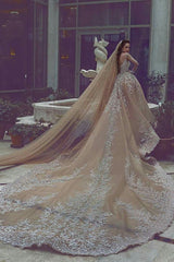 Luxurious Long Sleeve Beadings Ball Gown Appliques Wedding Dress-showprettydress