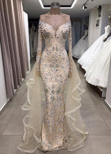 Luxurious Long Sleeves off-the-shoulder Prom Party Gowns with fully-covered beads-showprettydress