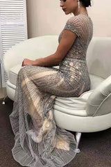 Luxurious Mermaid Halter Rhinestones Prom Party Gowns with Tassel Sparkle Formal Evening Dresses-showprettydress