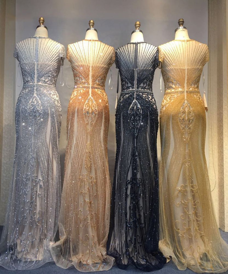 Luxurious Mermaid Halter Rhinestones Prom Party Gowns with Tassel Sparkle Formal Evening Dresses-showprettydress