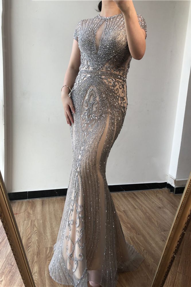 Luxurious Mermaid Halter Rhinestones Prom Party Gowns with Tassel Sparkle Formal Evening Dresses-showprettydress