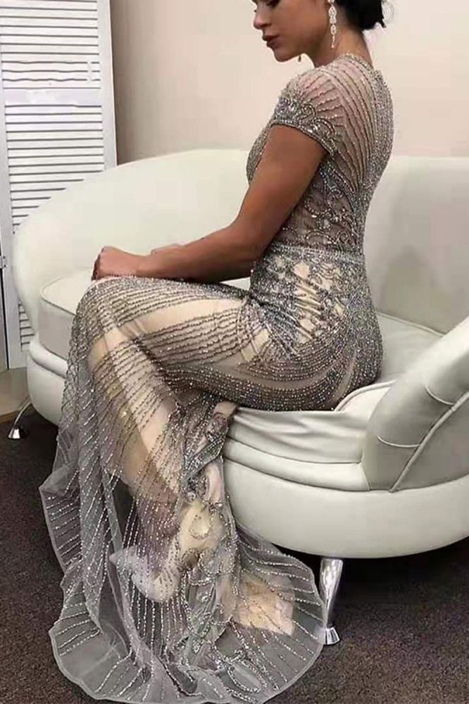 Luxurious Mermaid Halter Rhinestones Prom Party Gowns with Tassel Sparkle Formal Evening Dresses-showprettydress