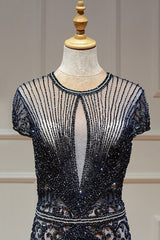 Luxurious Mermaid Halter Rhinestones Prom Party Gowns with Tassel Sparkle Formal Evening Dresses-showprettydress