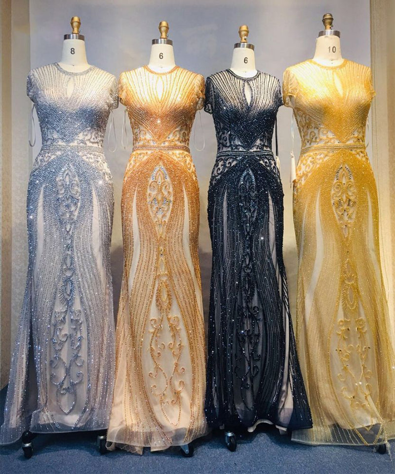 Luxurious Mermaid Halter Rhinestones Prom Party Gowns with Tassel Sparkle Formal Evening Dresses-showprettydress