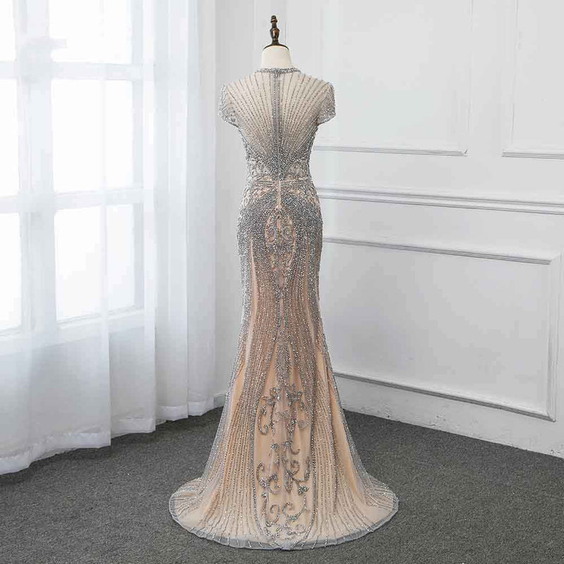 Luxurious Mermaid Halter Rhinestones Prom Party Gowns with Tassel Sparkle Formal Evening Dresses-showprettydress