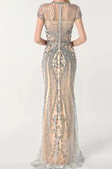 Luxurious Mermaid Halter Rhinestones Prom Party Gowns with Tassel Sparkle Formal Evening Dresses-showprettydress