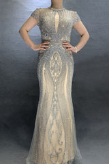 Luxurious Mermaid Halter Rhinestones Prom Party Gowns with Tassel Sparkle Formal Evening Dresses-showprettydress