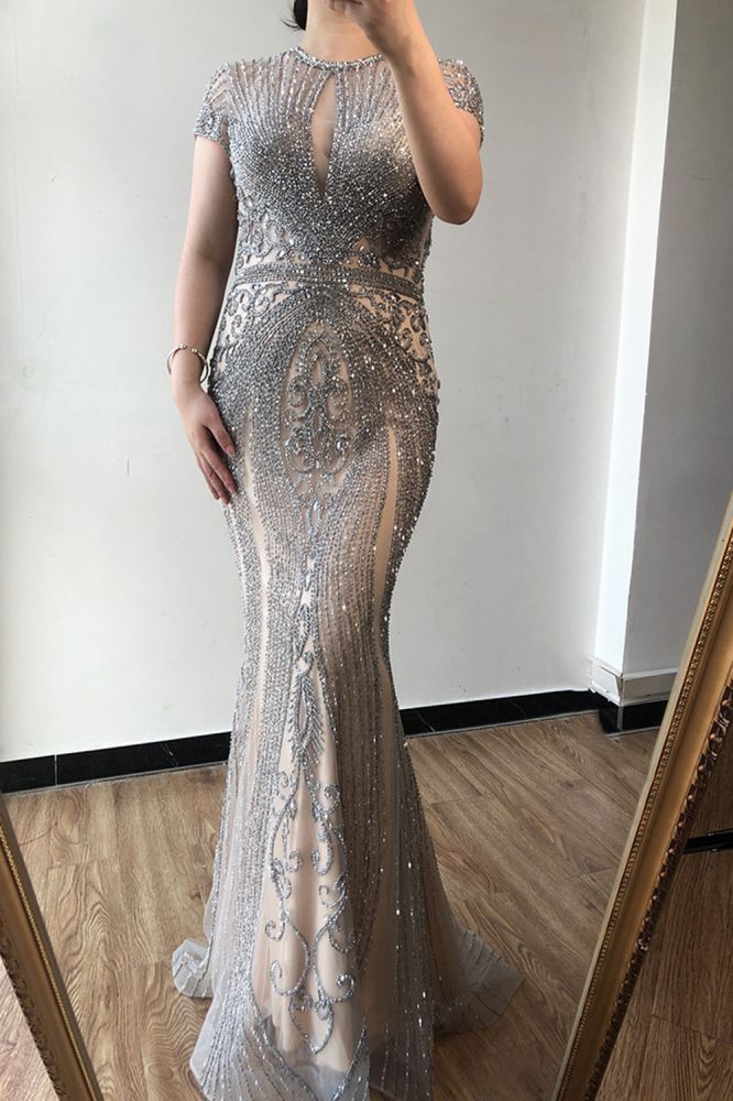 Luxurious Mermaid Halter Rhinestones Prom Party Gowns with Tassel Sparkle Formal Evening Dresses-showprettydress