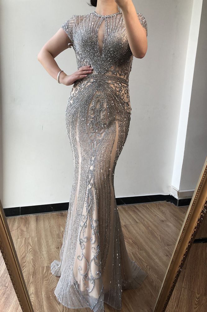 Luxurious Mermaid Halter Rhinestones Prom Party Gowns with Tassel Sparkle Formal Evening Dresses-showprettydress