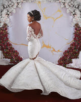 Luxurious Off the shoulder Long Sleevess Mermaid Ruffless Appliqued Beading Wedding Dresses-showprettydress